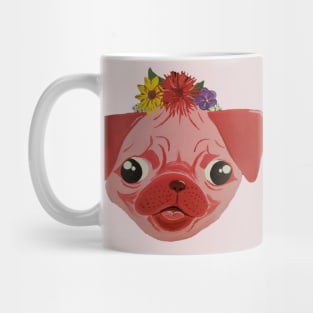 Pink Flower Crown Pug Mug